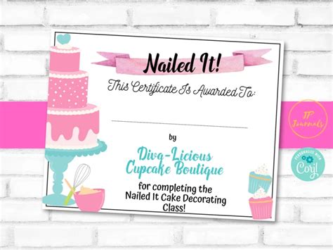 Nailed It Baking Party Certificate Template Edit And Print Printable