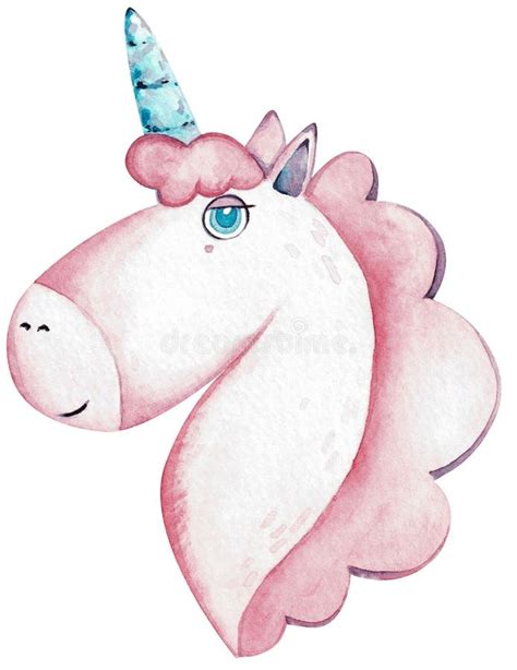 Watercolor Boy Unicorn Head Isolated On White Background Hand Drawn