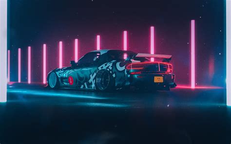 You can also upload and share your favorite vintage anime wallpapers. Sports car, Retro car, neon, Mazda RX-7 FD • Wallpaper For ...