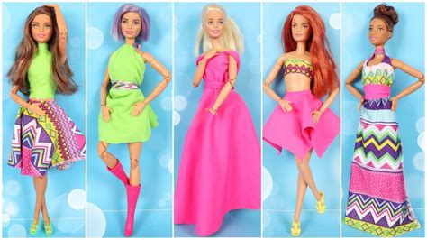 5 Cool Diy Barbie Clothes With 3 Fabrics ~ How To Make Doll Dresses