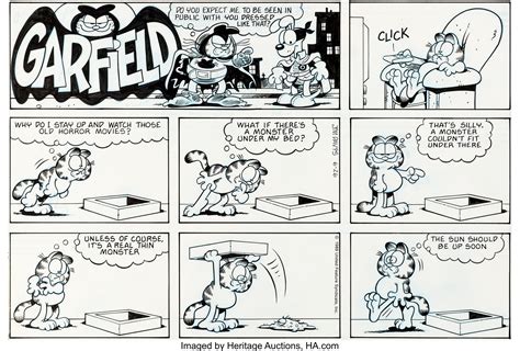 Jim Davis Garfield Sunday Comic Strip Original Art Dated 6 26 88 Lot
