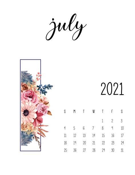 Free Printable July 2021 Calendars World Of Printables