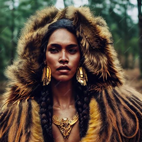 Premium Photo Native Woman Portrait With Tribal Ornaments 3d Rendering