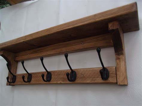 Rustic 5 Hook Coat And Hat Rack With Shelf Handmade From