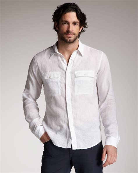 Wholesale blue and white quilted lining flannel shirt with hood men shirt jacket autumn winter men shacket shirt plaid. Theory Two-Pocket Linen Shirt in White for Men - Lyst