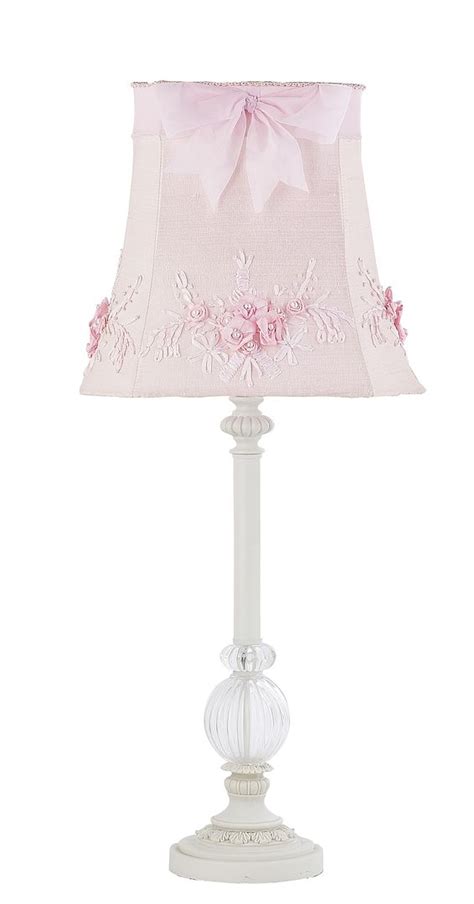 Kids Girls White Table Lamp Glass Pink Shade Nursery Lighting Bedroom