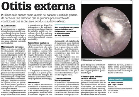 Artículo Sobre Otitis Externa Publicado En Diario De Mallorca Por El Dr