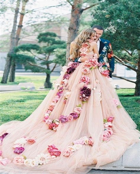 vintage pink flowers wedding dress 2017 sexy one shoulde tulle custom made ball gown bridal