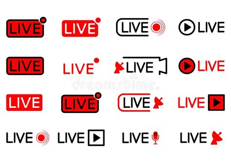 Live Broadcasting Icons Set Red Symbols And Buttons For Live Broadcast Broadcast Online
