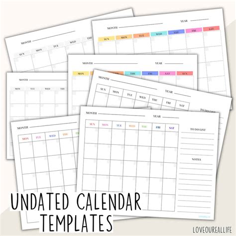 Free Blank Undated Monthly Calendar Printable Template Love Our Real Life