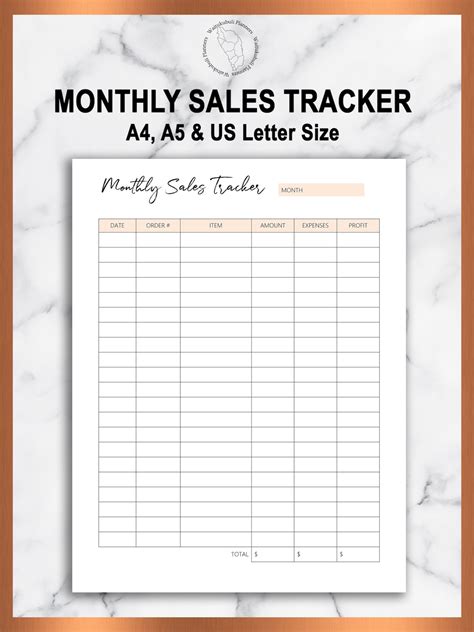 Monthly Sales Tracker Printable Small Business Planner Etsy