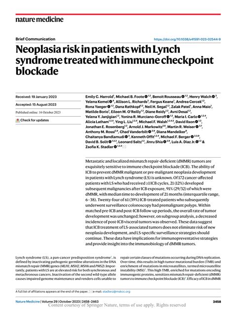 Neoplasia Risk In Patients With Lynch Syndrome Treated With Immune