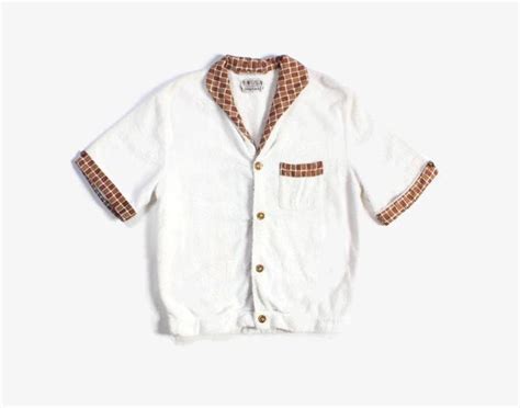 Vintage 60s Mens Cabana Shirt 1960s Terry Cloth Rockabilly Swim