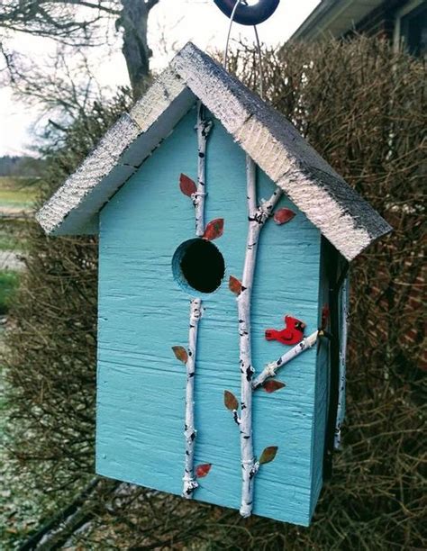 Hand Made Wood Birdhouse Handpainted Birch Trees And Etsy In 2020
