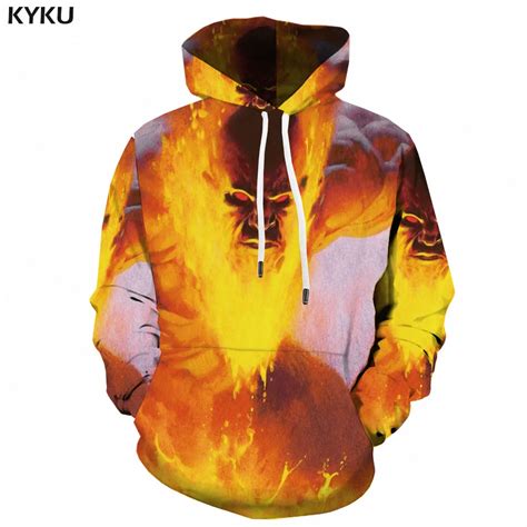 Kyku Brand Anime Hoodie Men Flame 3d Printed Cosplay Sweatshirt Printed