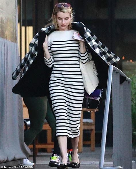 Emma Roberts Shows Off Chic Style As She Heads Out In Monochrome Dress Celebrity Street Style