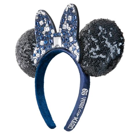 Minnie Mouse Sequined Ear Headband With Jeweled Bow Disneyland 65th