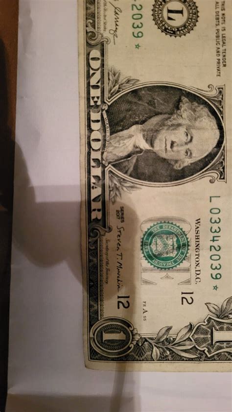 Error 1 One Dollar Bill Star Note Misaligned And Miss Cut Series 2017