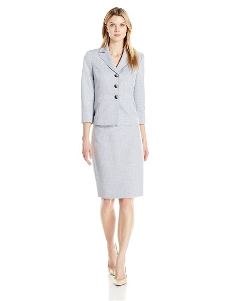 Le Suit Women S Cross Dye 3 Button Skirt Suit Grey 8 Suits For
