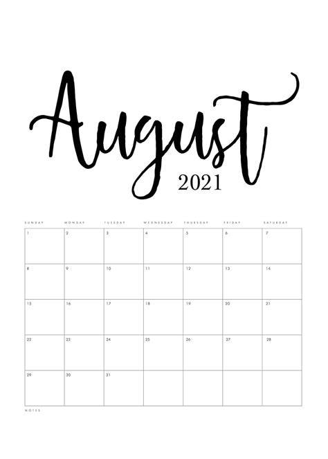 August Calendar 2021 Aesthetic Free Printable August 2021 Calendars