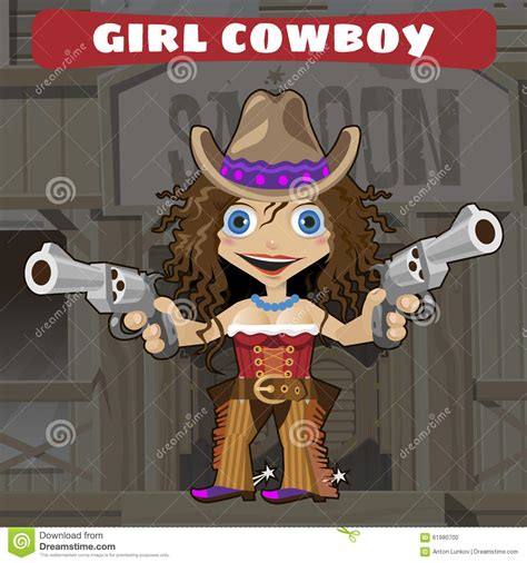 Cartoon Character Of Wild West Girl Cowboy Stock Vector