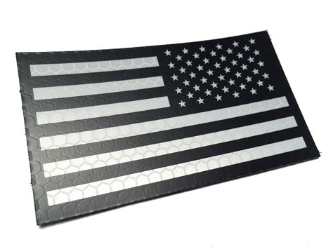 White Light Reflective Black And White Us Flag Patch Reversed Or