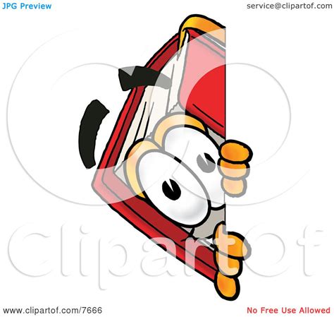 Clipart Picture Of A Red Book Mascot Cartoon Character Peeking Around A