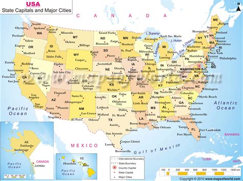 Major Cities In Us Us Map Of State Capitals And Major Cities World