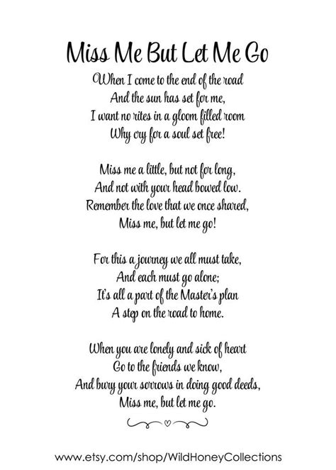 Miss Me But Let Me Go, Funeral Poem, Lost Loved One Poem, In Memory Of