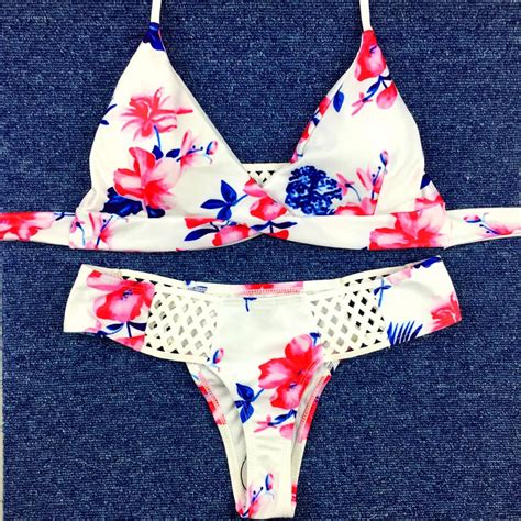 newest sexy push up bikini ladies padded bikini sets female cutest floral printing swimwear low