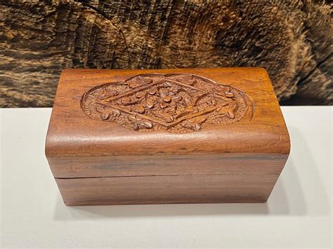 Vintage Hand Carved Wood Trinket Box Hand Carved Floral Etsy