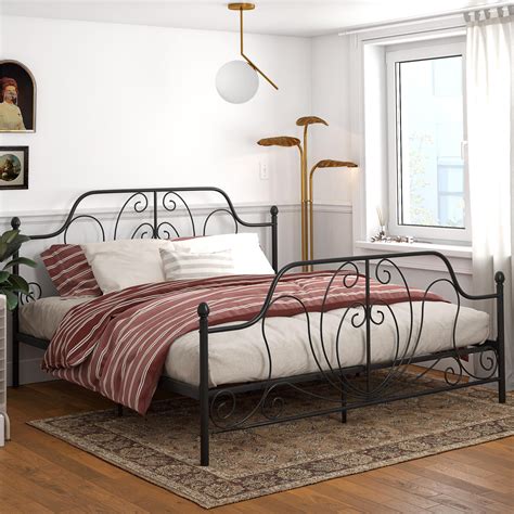 Dhp Ivorie Metal Bed King Size Frame Adjustable Base Height Black