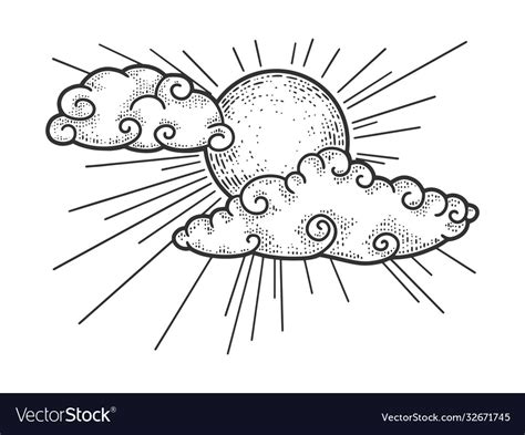 sun and clouds sketch royalty free vector image