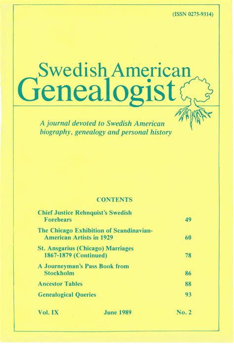 Swedish American Genealogist Vol No