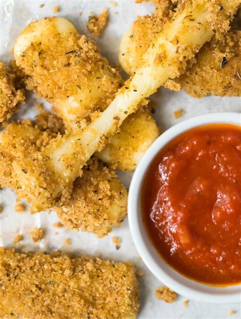 Baked Mozzarella Sticks Gooey Mozzarella Cheese Coated In A Crispy