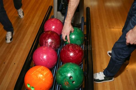 Bowling Balls Bowling Alley Man Takes A Ball Stock Image Image Of