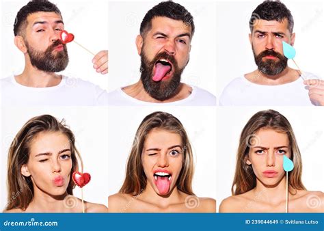 Zestaw Różnych Emocji Mężczyzna I Kobieta Wyraz Twarzy Kolaż Emocji Uczucie I Emocje Obraz