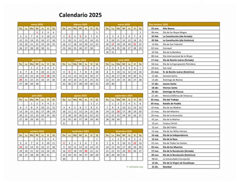 Calendario De México Del 2025 Con Los Días Festivos