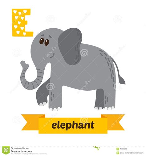 Elefante Letra De E Alfabeto Animal De Los Niños Lindos En Vector