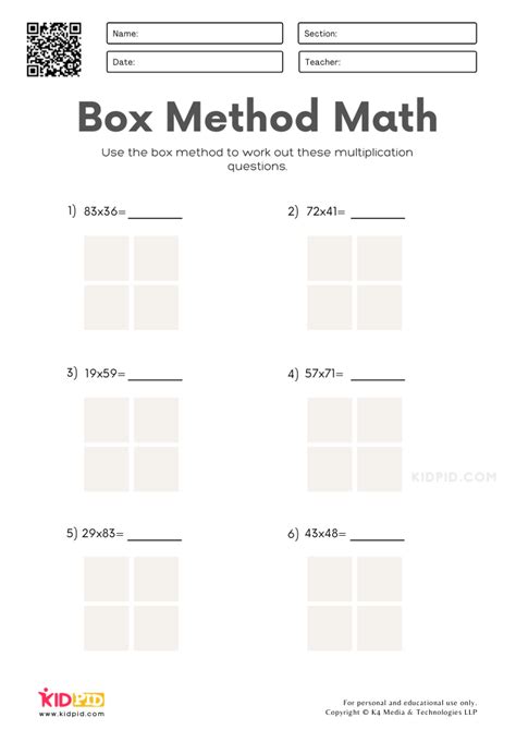 Multiplication Worksheets Box Method 1 Digit By 2 Digit