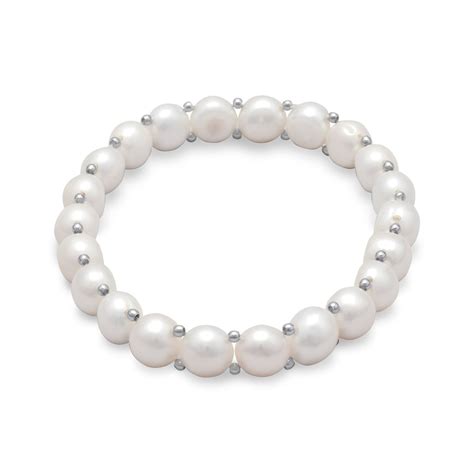 Cultured Freshwater Button Pearl Stretch Bracelet Gemstone Jewelry