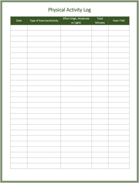 Free Activity Log Templates To Keep Track Your Activity Logs Exercise