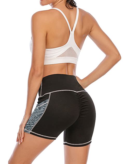 Lelinta Women S Compression Yoga Shorts Classic Ruched Booty High