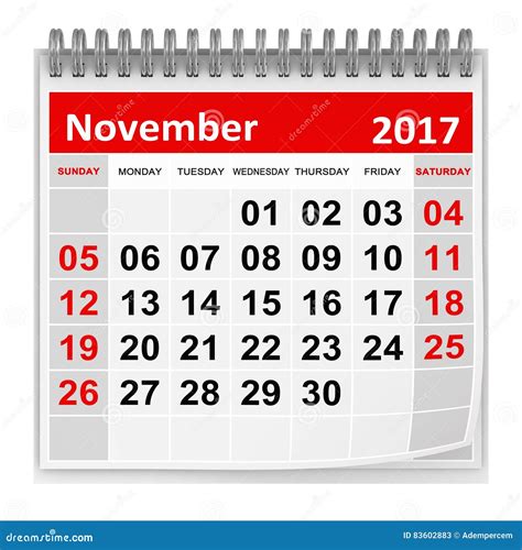 Calendar November 2017 Stock Illustration Illustration Of Time