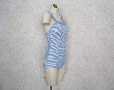 1960s Vintage Bathing Suit 50s 60s Ricky Blue And W Gem