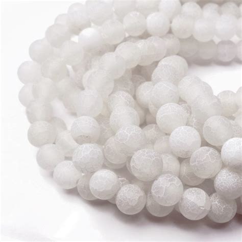 White Frosted Cracked Agate Round Gemstone Beads 6mm 39cm String