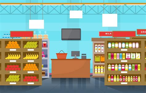 Supermarket Grocery Store Interior Flat Illustration 2035148 Vector Art