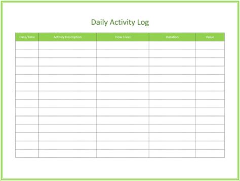 Activity Log Template Free On This Page Youll Find A Printable Daily
