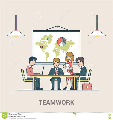 Teamwork Brainstorming Business People Linear Flat Stock Illustration ...