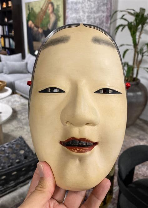 Japanese Signed Waka Onna Or Ko Omote Wood Carved Noh Theater Mask
